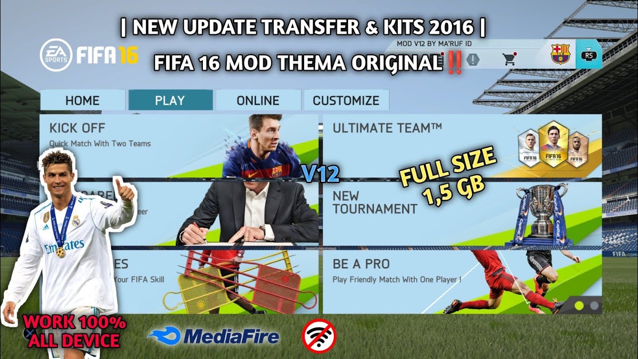 DOWNLOAD FIFA 16 ANDROID OFFLINE | FIFA MOD THEMA ORIGINAL | NEW UPDATE TRANSFER & KITS 2016‼️🔥