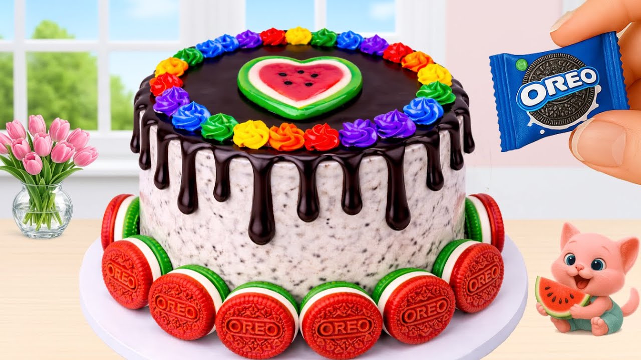 Mini Oreo Watermelon Cake 🍉🍫 Chocolate Drip Mini Cake Decorating | Tiny Cakes World