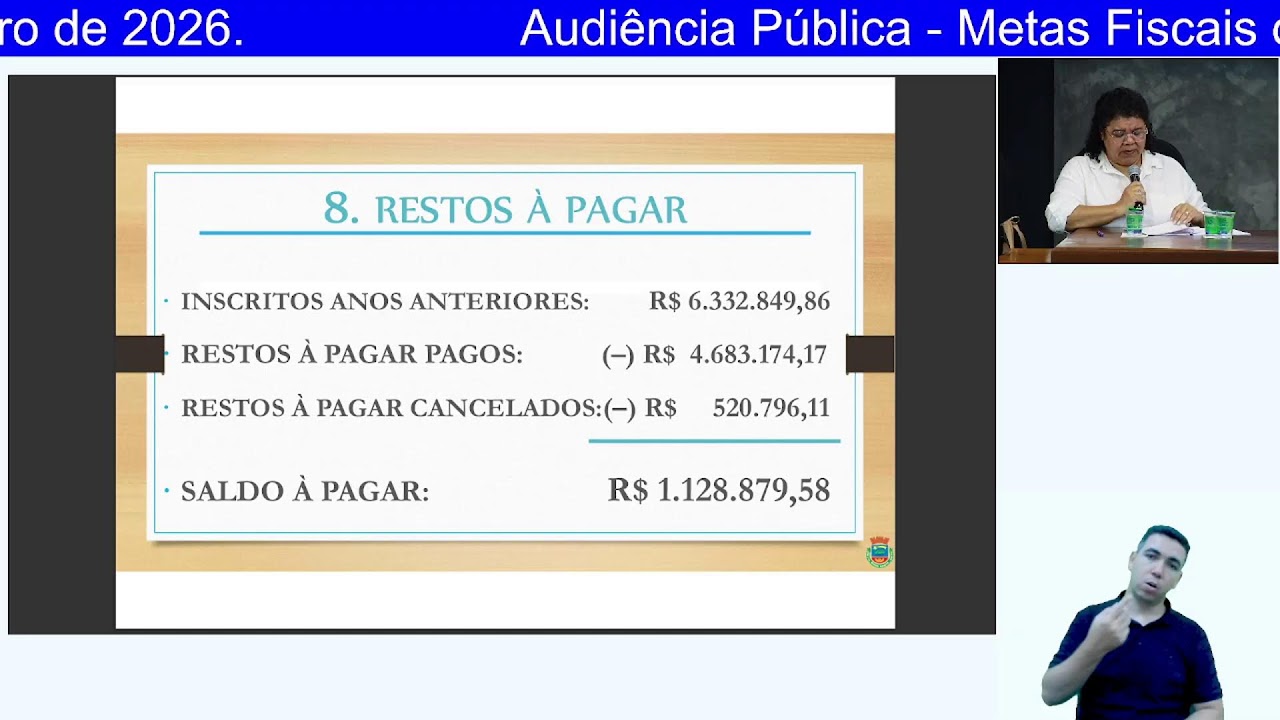 Audiência Pública - Metas Fiscais do 3º Quadrimestre 2025, dia 26 de fevereiro de 2026.