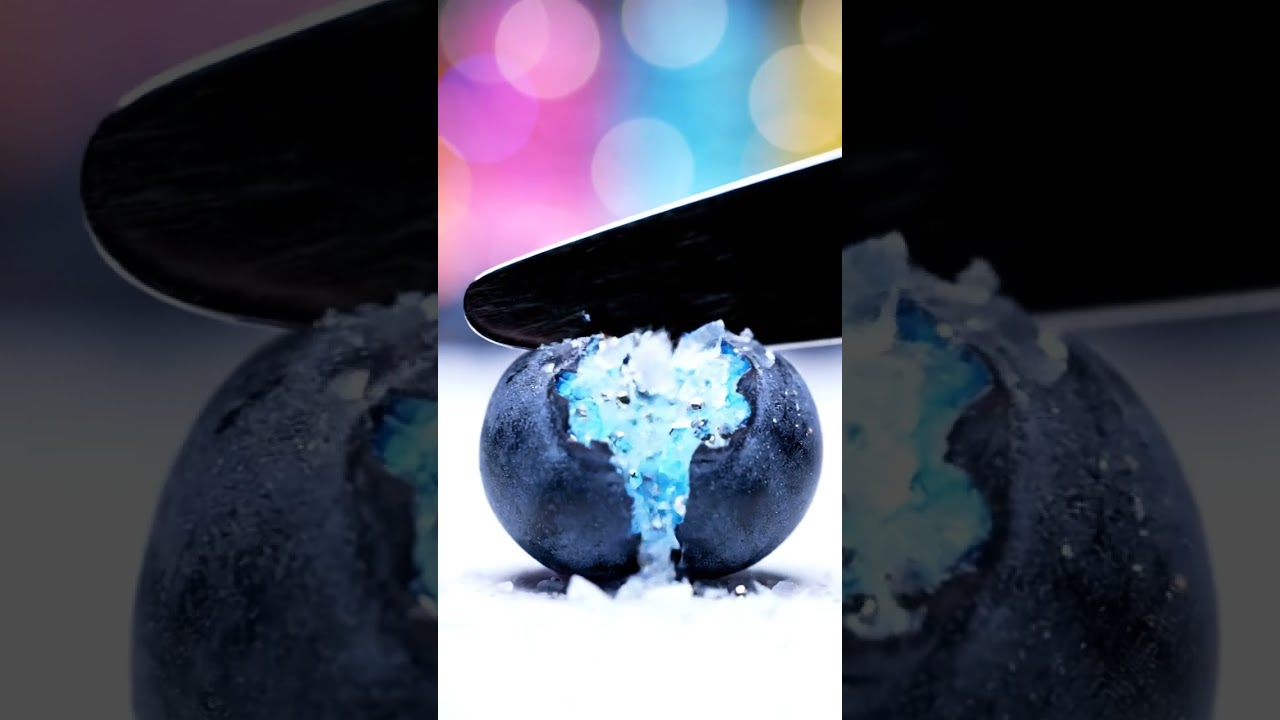 Satisfying Glass Cutting BlueberryASMR 🔪💎 #Shorts
