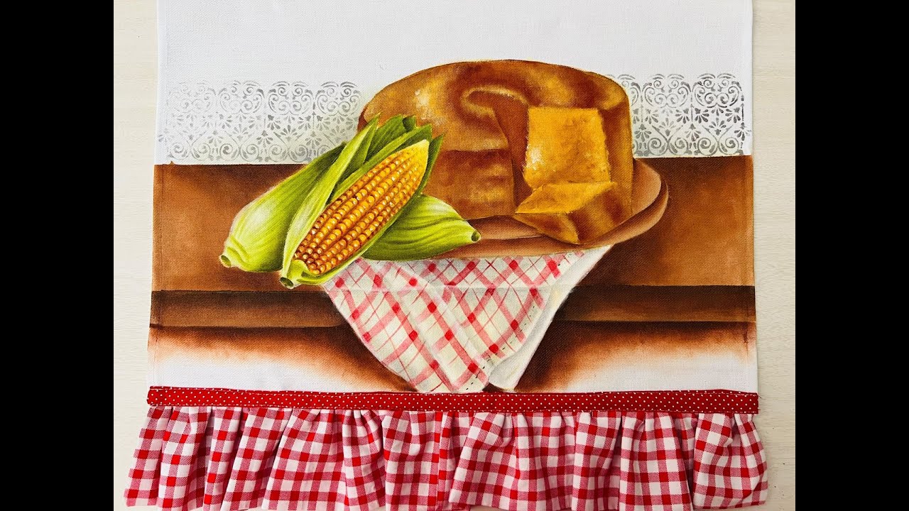 Pano de Copa Bolo de Milho - Pintura em Tecido