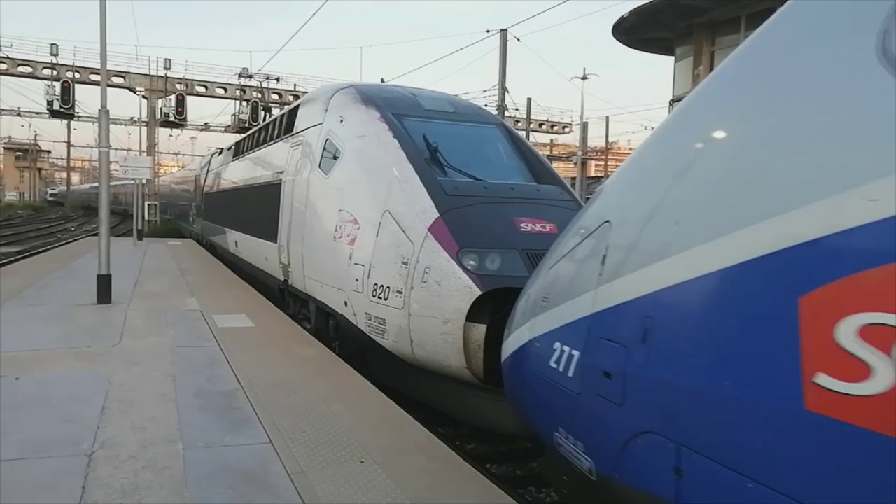 Des trains sous le crépuscule + TGV réseau bicourant à Montpellier-Saint-Roch