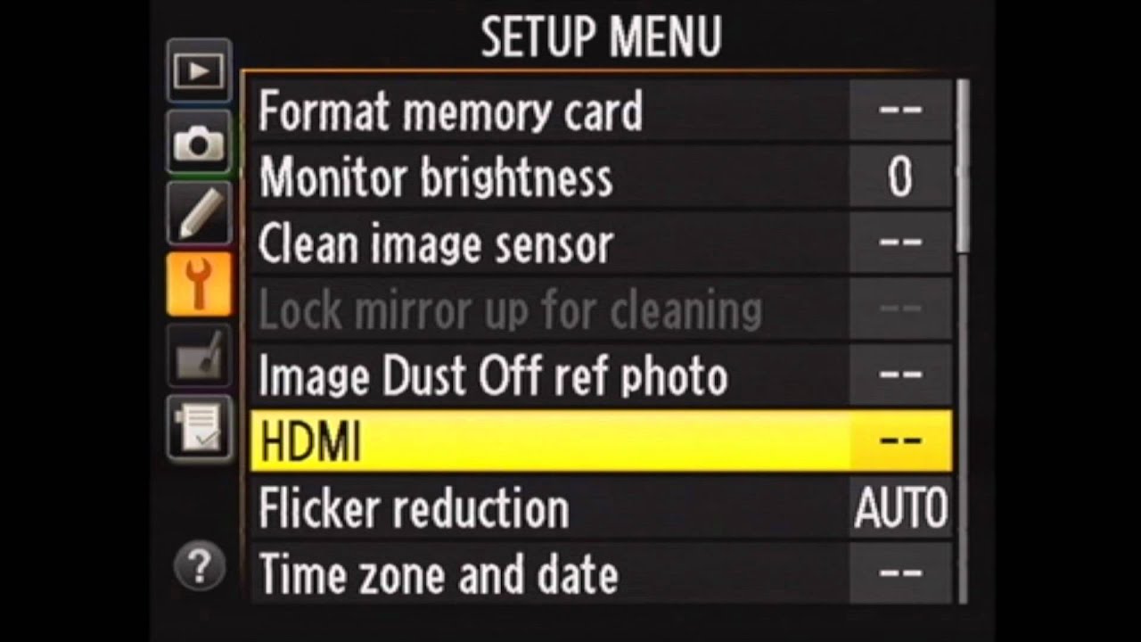 Nikon D800 Setup Menu