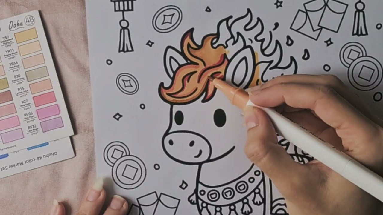 ASMR, coloring for Chinese new year fire horse