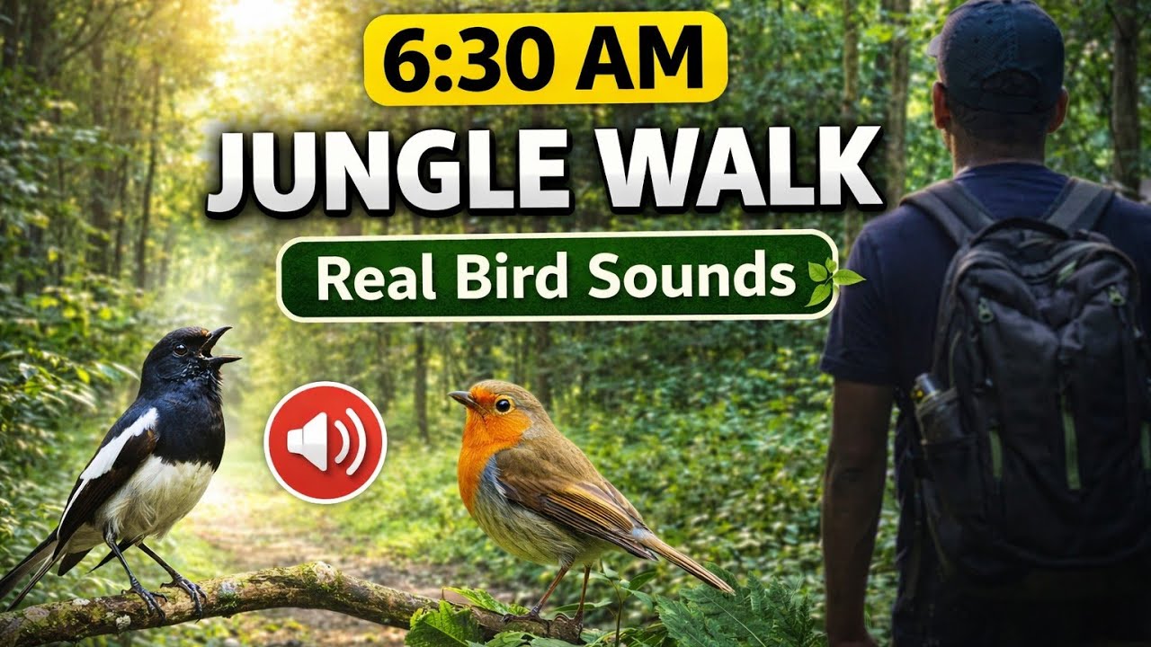 सुबह 6:30 बजे जंगल की सैर | असली पक्षियों की आवाज़ के साथ 20 मिनट की शांति 🌄🐦