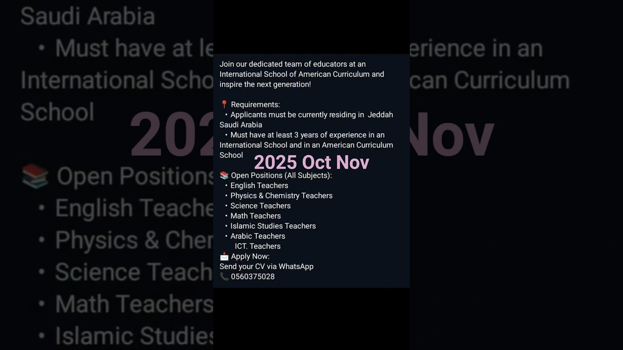 Saudi Arabia teaching jobs vacancies Oct /Nov 2025 Riyadh/Jewish @studyincense #saudijobs #jobs