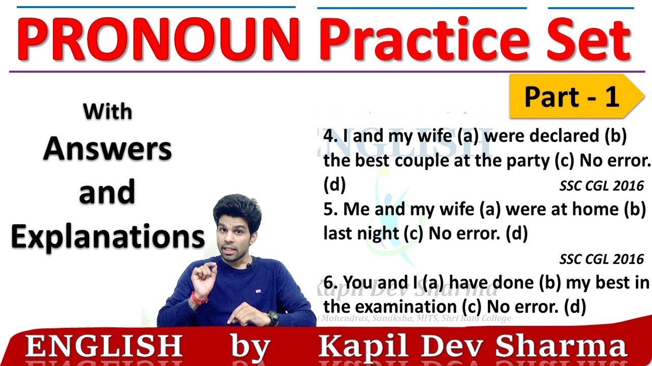 Pronoun Practice Set with Answers and Description Part 1 English by Kapil Dev Sharma
