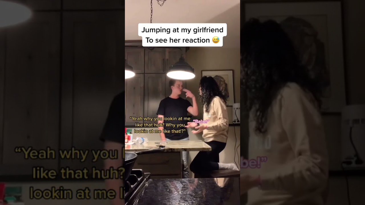 Meg and Jack :Jumping at my girlfriend to see her reaction😂 .Credit Tiktok @meghanandjack