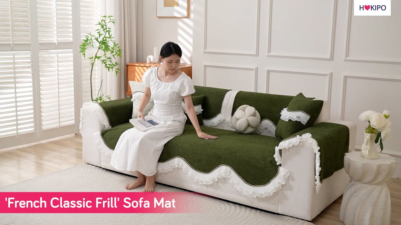 'French Classic Frill' Sofa Mat Green