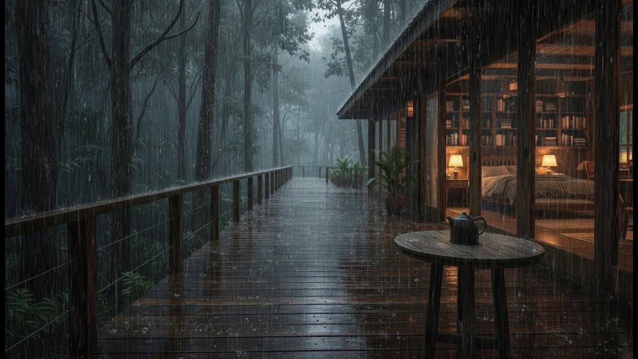 Cozy Cabin Bedroom at Deep Forest 🌧️ Night Rain Sounds to Rest, Sleep Instantly