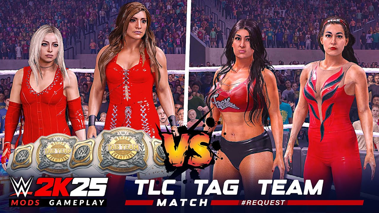 WWE 2K25 Лив Морган Ракель Родригес против Никки Беллы Бри Беллы TLC Матч на WrestleMania