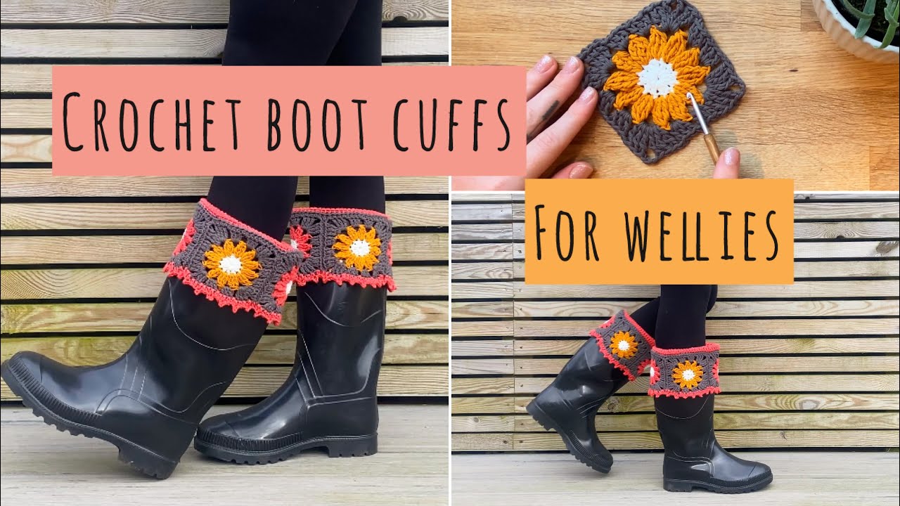 Crochet Boot Cuffs - For Wellies | Daisy Granny Square Boot Cuffs | Easy Tutorial