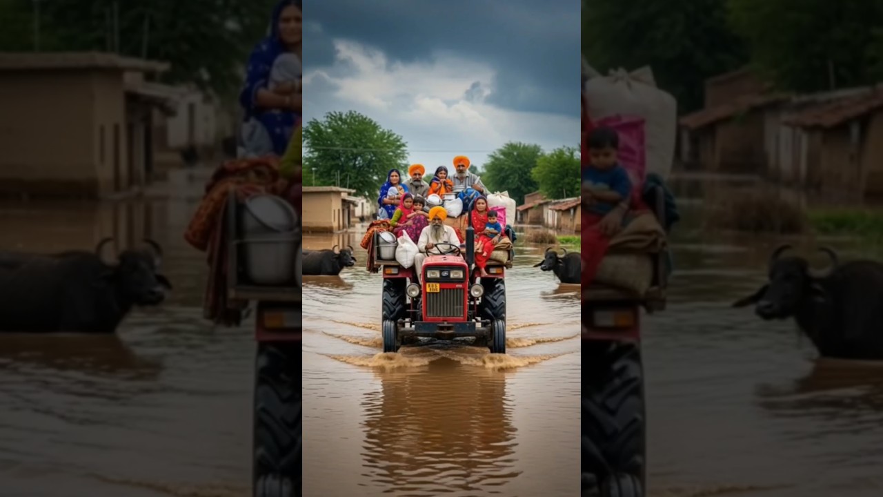Flood havoc | Riding on a tractor to save lives   #flood #tractor