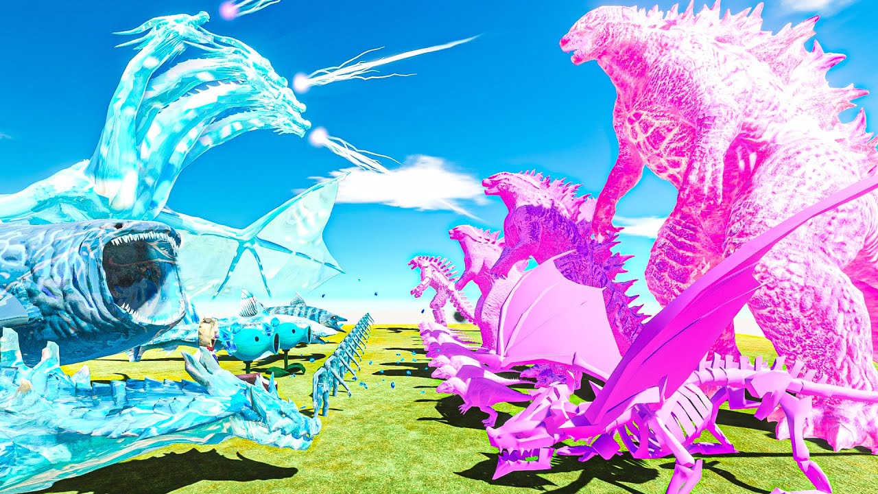 Ice King Ghidorah & Bloop vs Pink Thermo Godzilla Monster Team