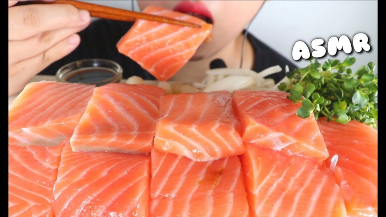 ASMR Salmon 연어회 리얼사운드 먹방 ปลาแซลมอน Cá hồi サーモン eating sound mukbang