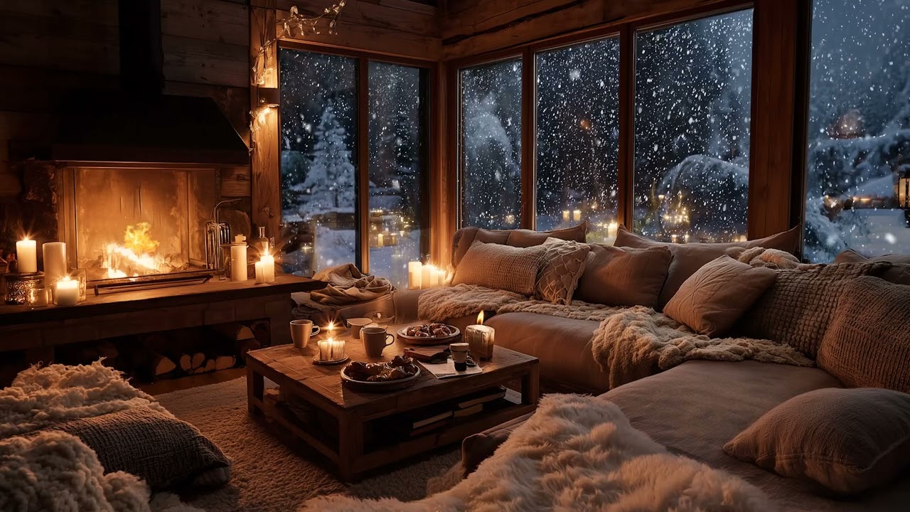 Fireplace & Piano Music | Peaceful Winter Night Ambience for Stress Relief & Deep Sleep