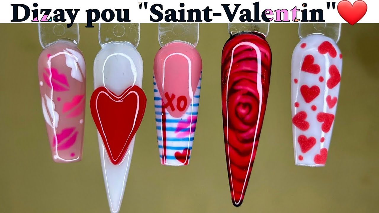 Vin aprann fè kek effet sou zong ki gen rapò ak Saint Valentin/ VALENTINES NAIL ART