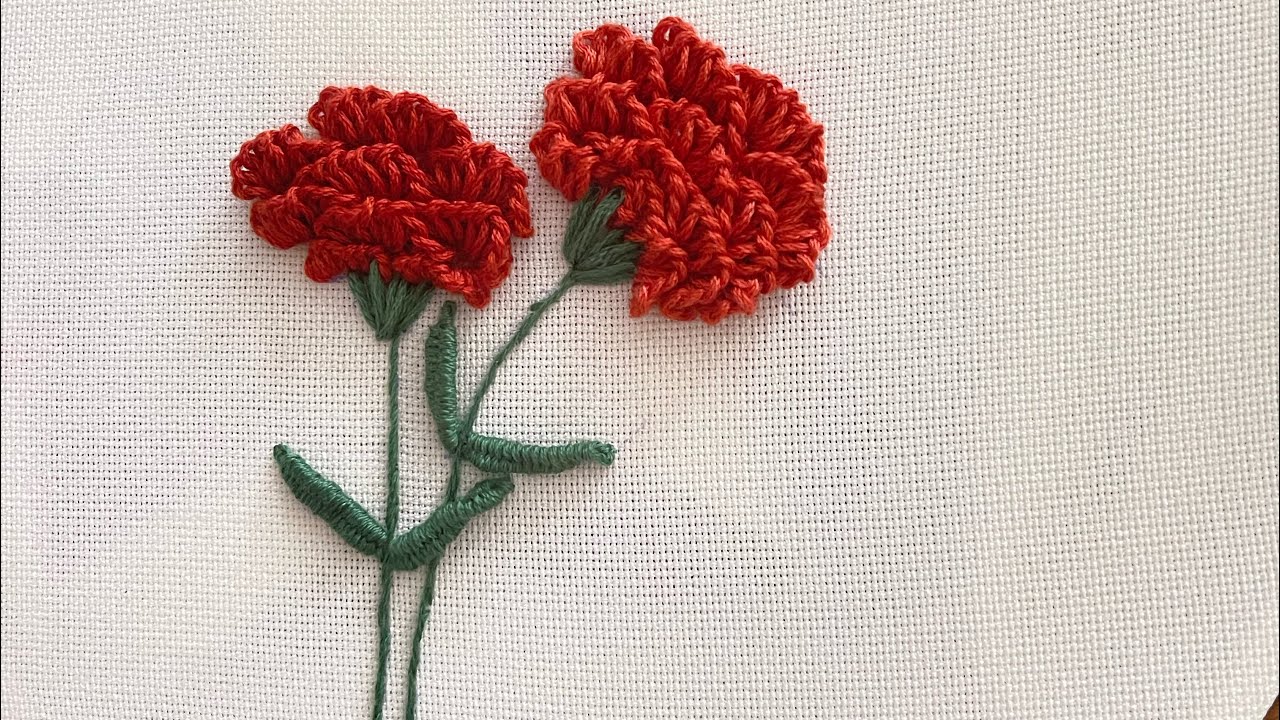 Carnation flower embroidery by hand