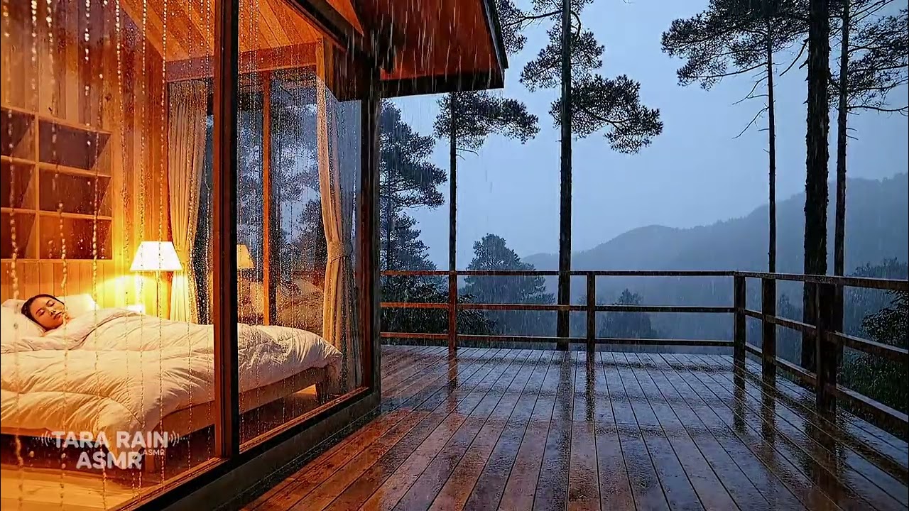Rain Sounds for Sleeping 🌧️ Cozy Cabin in the Forest at Night | Relaxing Thunderstorm ASMR Ambience