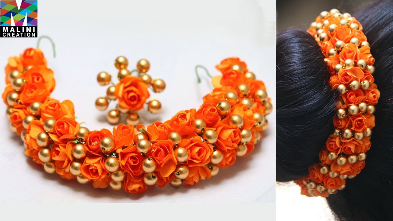 Beautiful 3 line orange flowers hair accessory with brooch tutorial