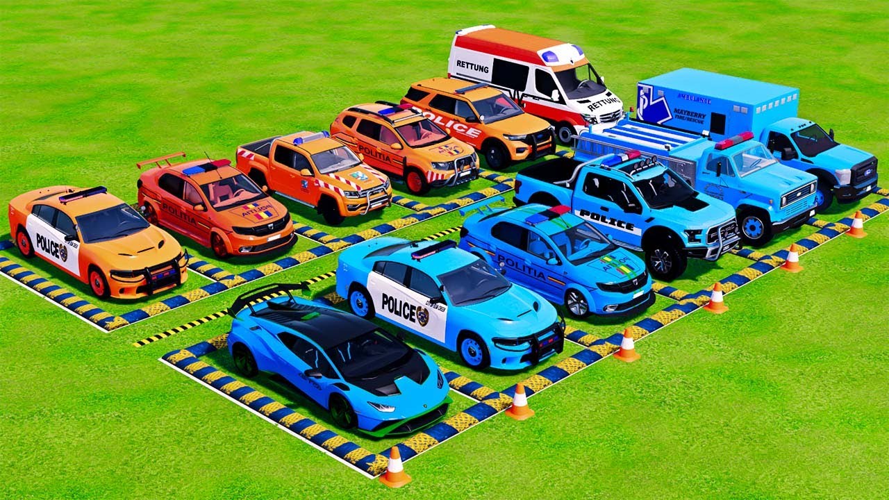 POLICE COLORFULL - TRANSPORTING POLICE CARS, AMBULANCE VEHICLES, FIRE TRUCK WITH TRUCK - FS22 #676
