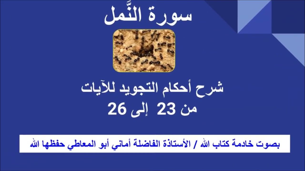 سورة النمل:  شرح أحكام التجويد للآيات من23 إلى 26