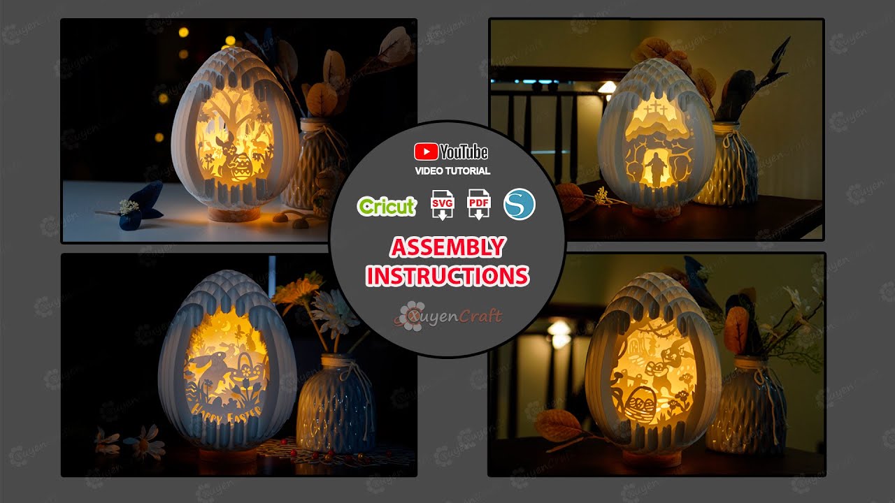 3D Easter Egg Svg | Instructions Cutting Cricut & Assembling | Egg Popup Lightting Diy decor light