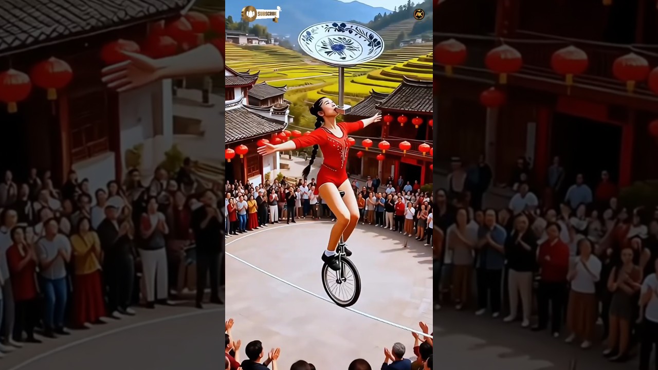 Girl Shocks Everyone with Balance Skill 😲 #shortvideo #circus #balance #girl #stunt #viralshorts