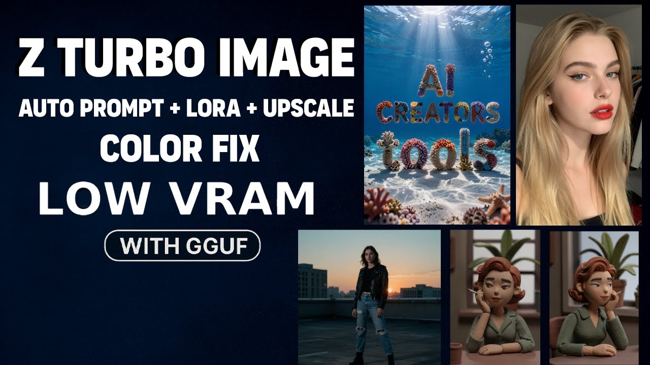 Рабочий процесс Z Image Turbo ComfyUI: автоматические подсказки, Lora, GGUF, масштабирование, исп...