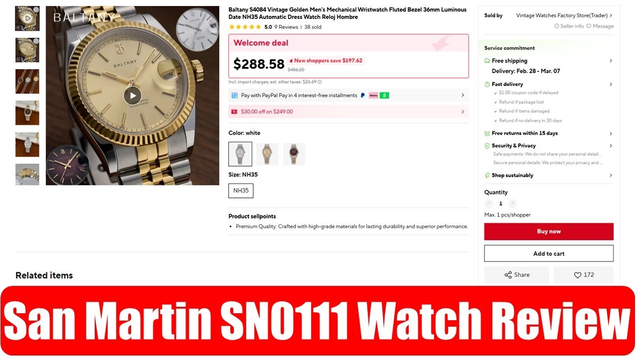 Обзор часов San Martin SN0111 с AliExpress | Более 423 продано на AliExpress
