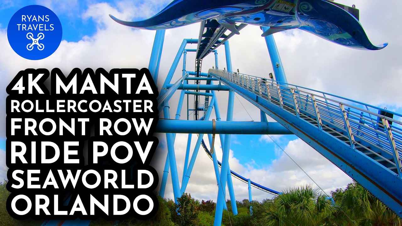 4K Manta Rollercoaster Front Row Ride POV SeaWorld Orlando Florida