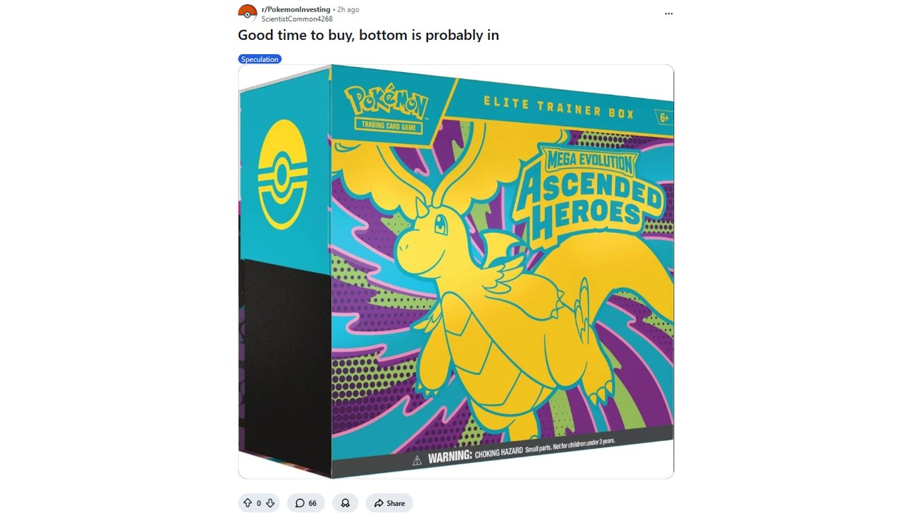Инвестор в Pokémon считает, что цены на Ascended Heroes не снизятся, и он ошибается.