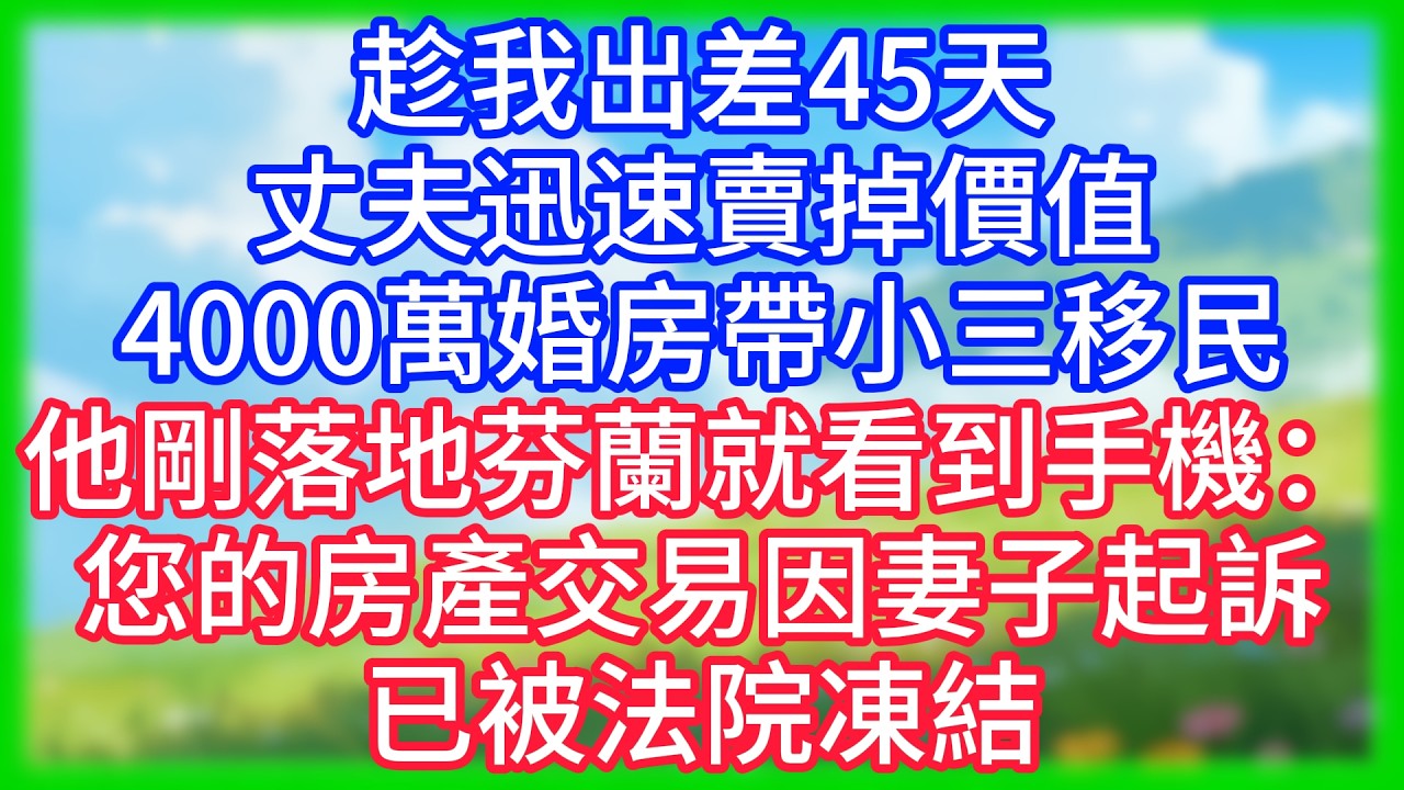 【爽文】趁我出差45天，丈夫迅速賣掉價值4000萬婚房帶小三移民，他剛落地芬蘭就看到手機：您的房產交易因妻子起訴已被法院凍結！