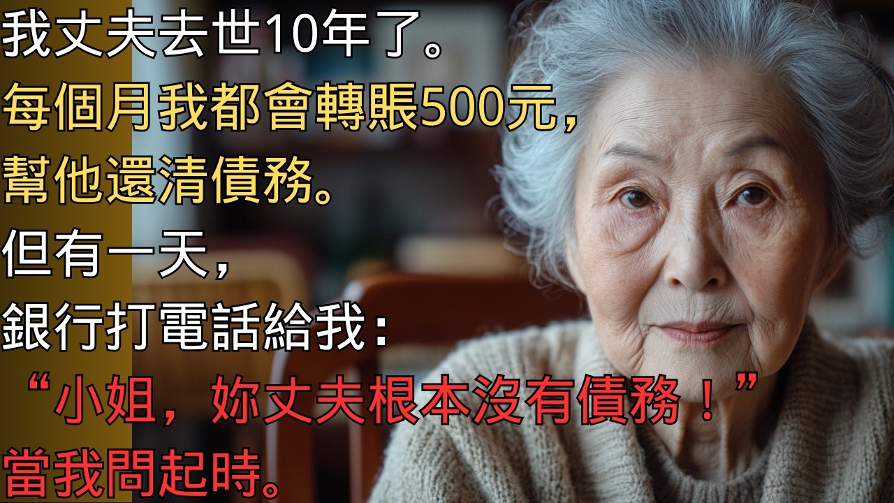我丈夫去世十年了。我每個月都轉賬500元幫他還清債務。但有一天……