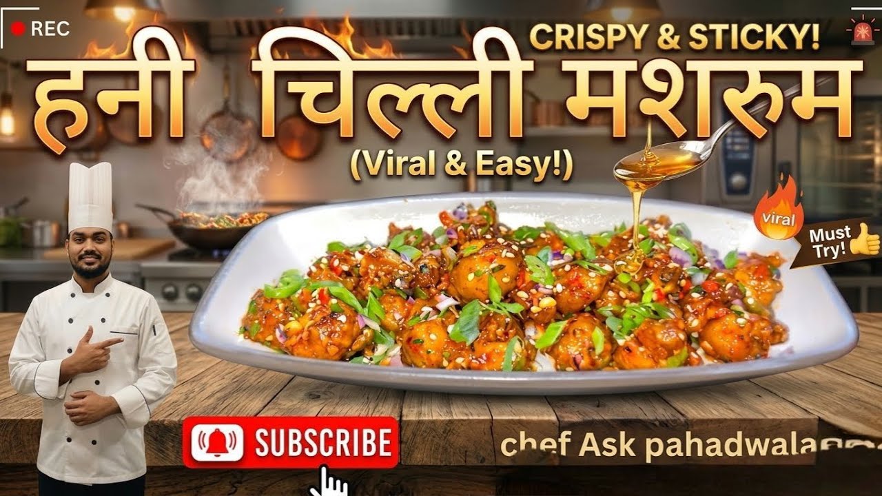 ￼ How To Make Honey chilli garlic, Mushroom, ​हनी चिल्ली गार्लिक मशरुम कैसे बनाये? #honey#  #chef#