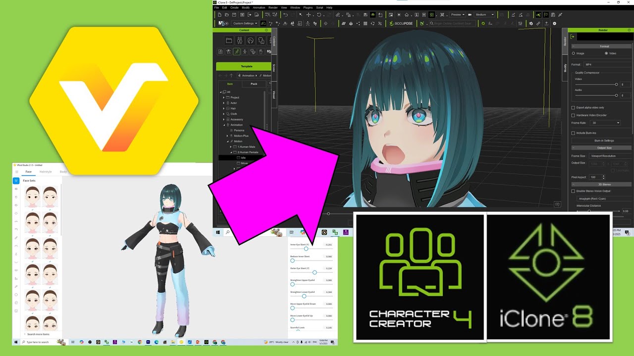 Vroid Studio to iClone 8 & Character Creator CC4 with facial lip sync - Tutorial #iclone #vroid #cc4