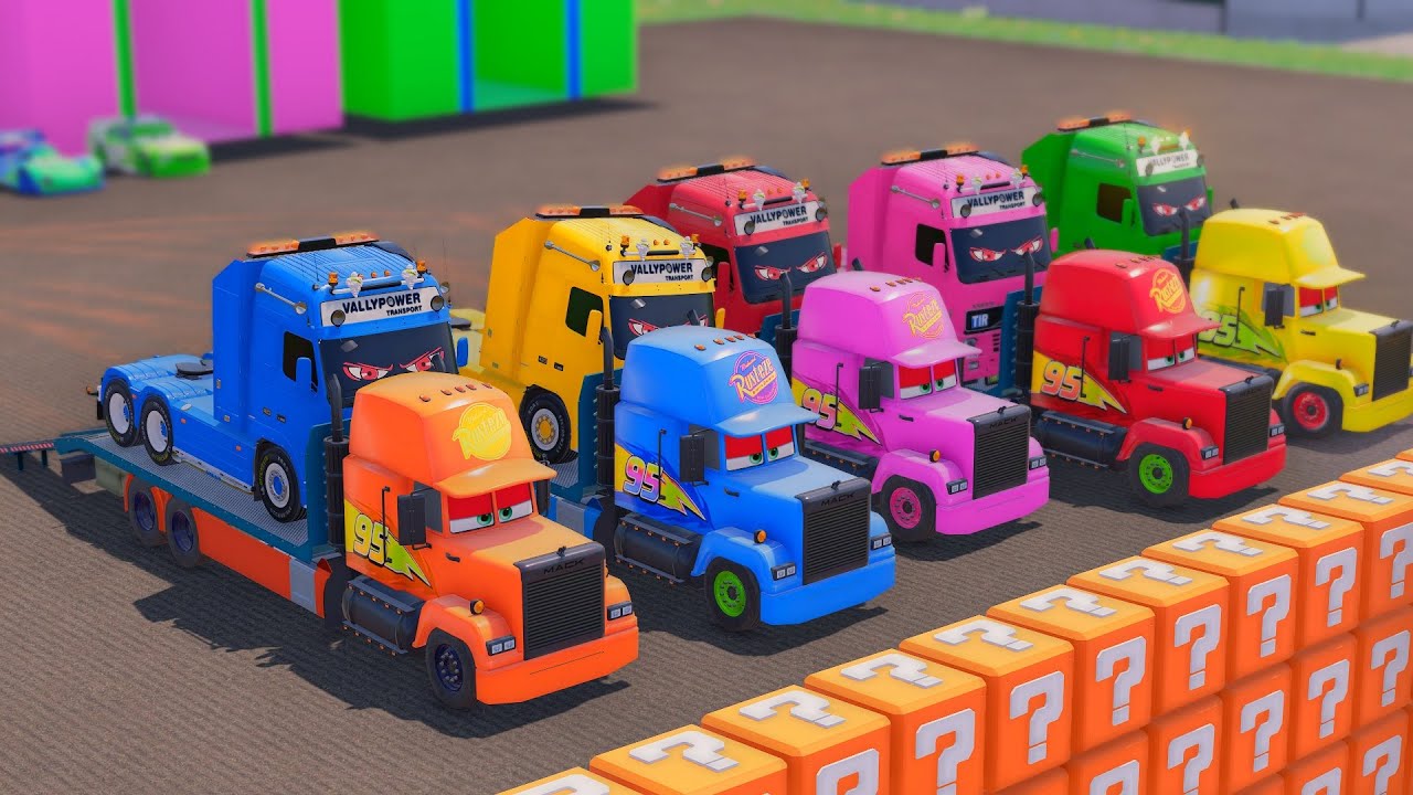 Garage with Colors   ALL MIXER TRUCK WITH DOUBLE FLATBED TRAILER TRUCK, DAF, VOLVO, FREIGHTLINER