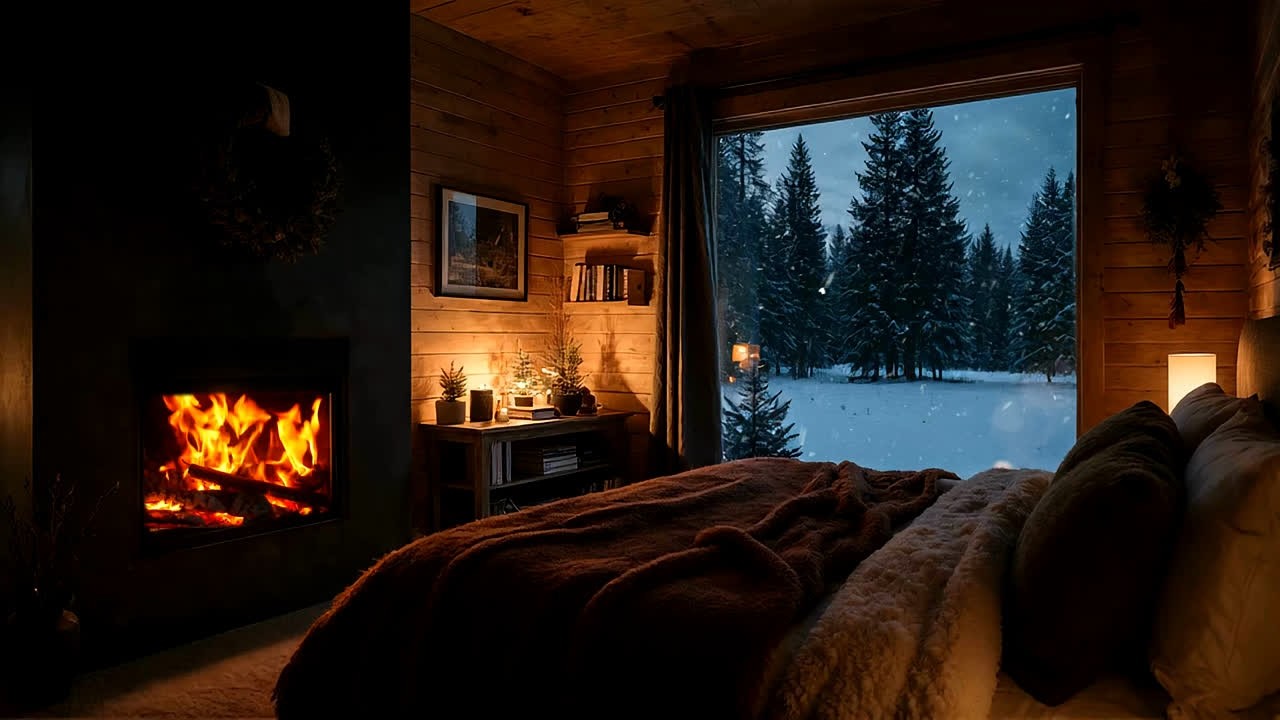 Warm Fireplace Ambience for Winter - Smooth Jazz Music for Peaceful Moments 01