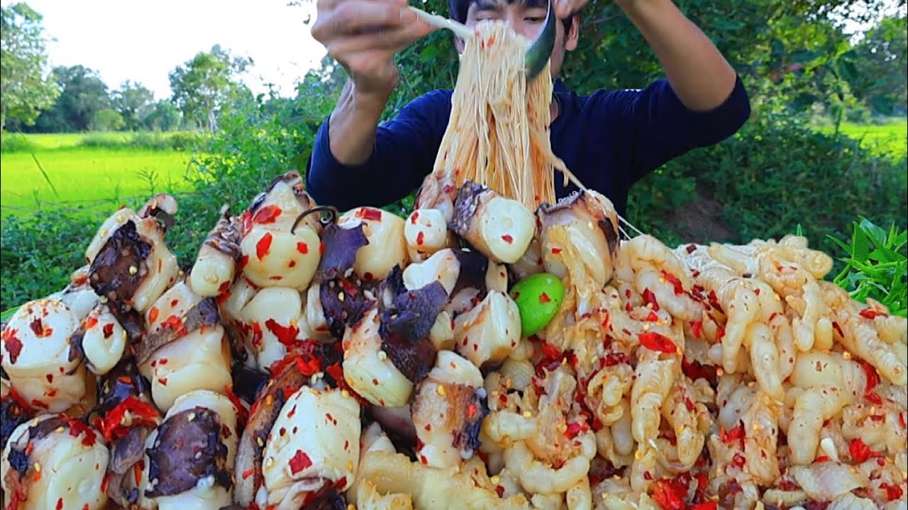 ตำซั่วหนวดหมึกเล็บมือนางแกล้มผักสดแซ่บคักอีหลีครับพี่น้องMUKBANG EATING SHOW