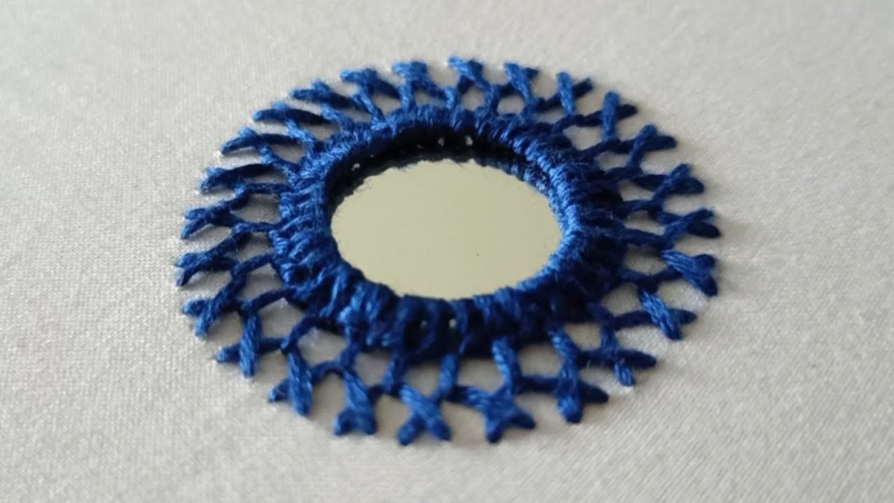 Hand embroidery : mirror work stitch || mirror work || round mirror work || easy round mirror work