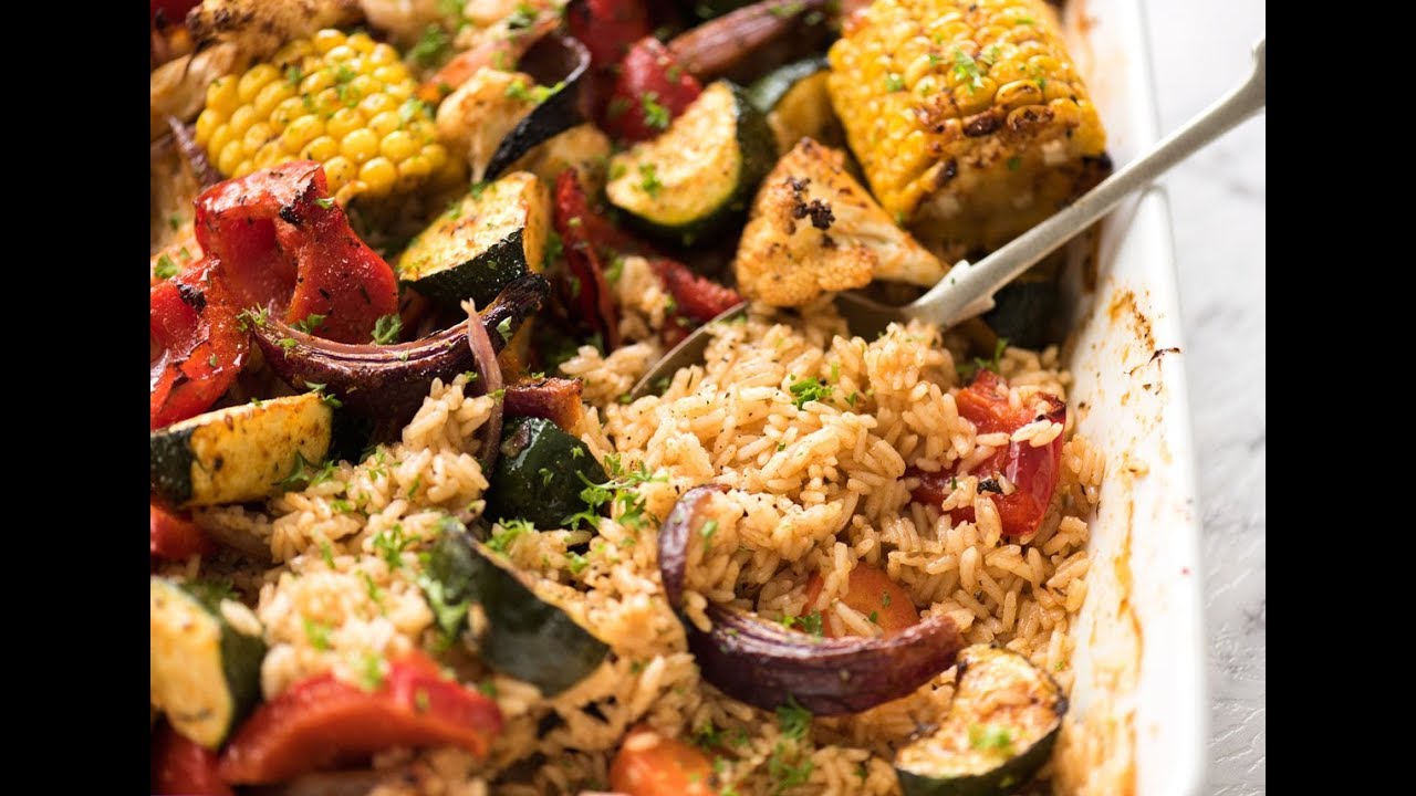 One Pan Oven Baked Vegetables and Rice