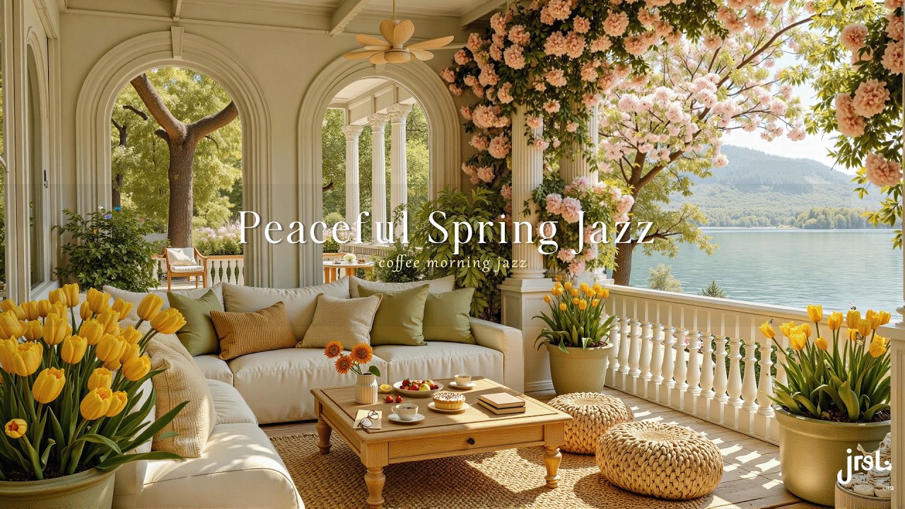 🌸 Peaceful March Jazz Cafe in a Spring Garden Terrace ☕ Warm Morning & Cherry Blossom for Happy Mood