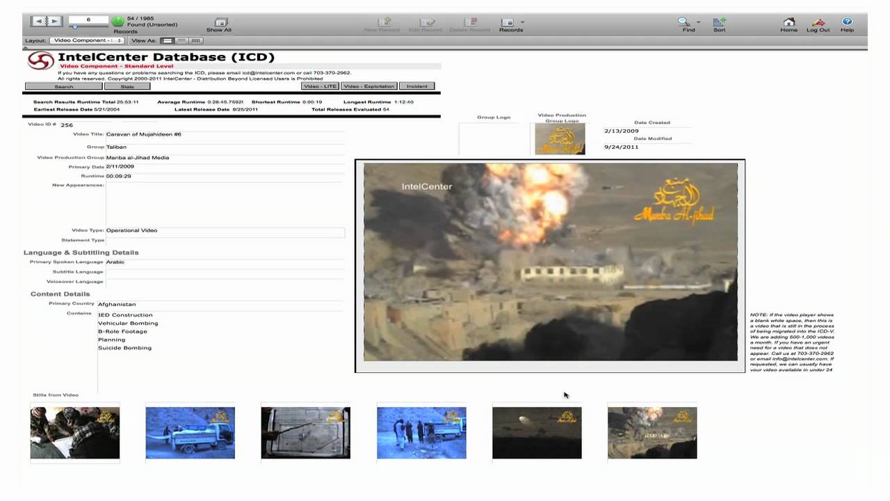 IntelCenter Database (ICD): Video Component Demo
