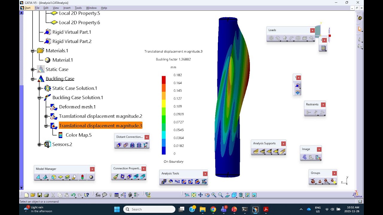 FEA Catia v5 6R2023 Linear Buckling of Wind Turbine Tower Nader G Zamani