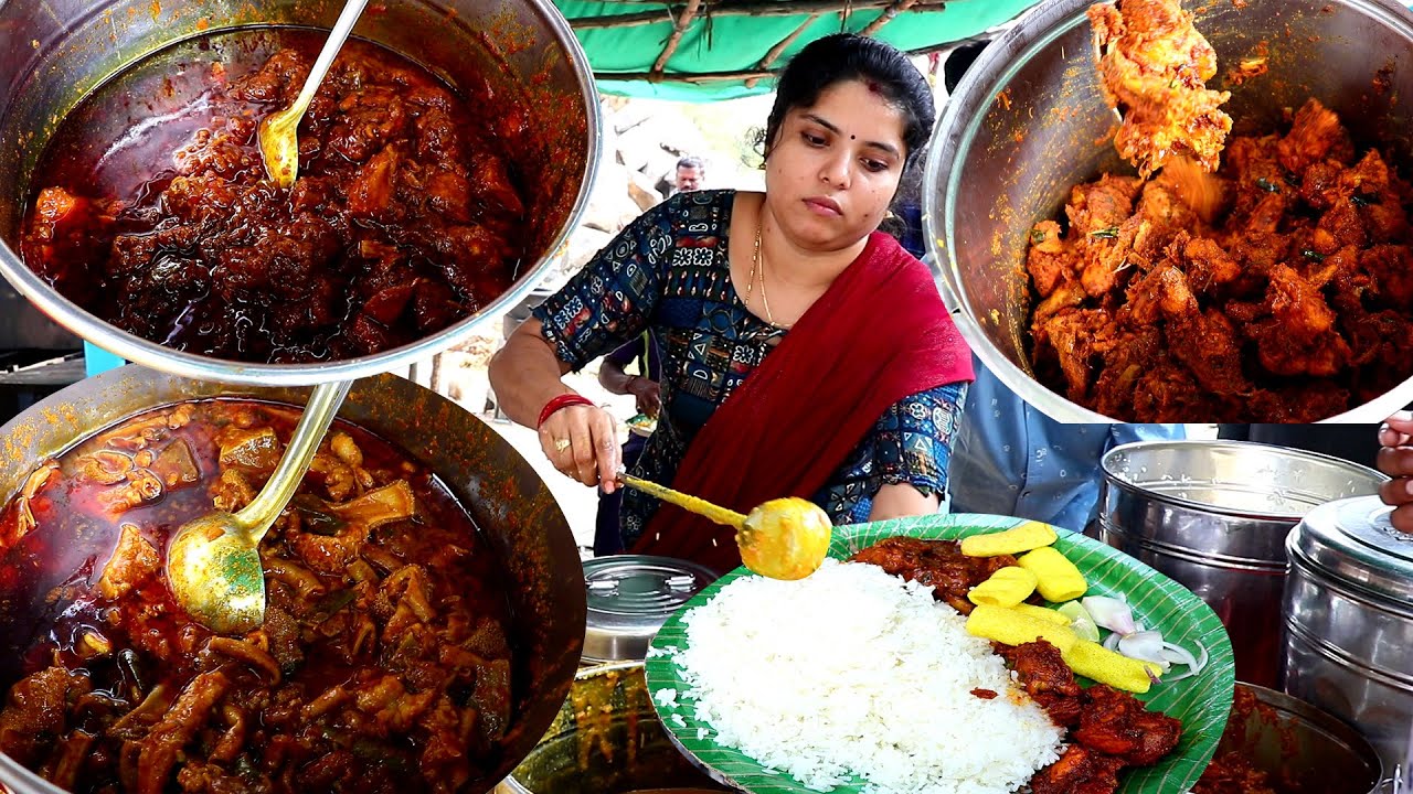 Cheapest Roadside Unlimited Meals | South Indian Non Veg Thali | Hard Working Women Street Food