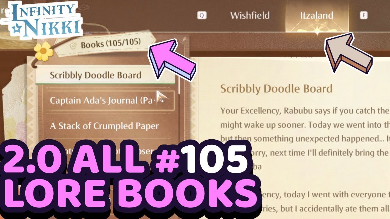 2.0 ALL 105 Lore Books Locations & How to Get Itzaland Compendium Diamonds 💜🔮 Infinity Nikki