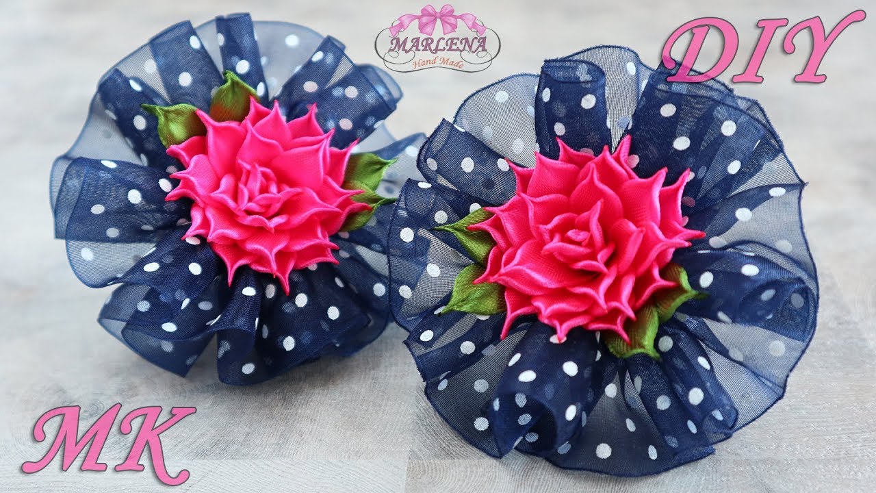 Банты 🌸 из органзы. Розочки 🌹 из узких лент. Канзаши МК/DIY