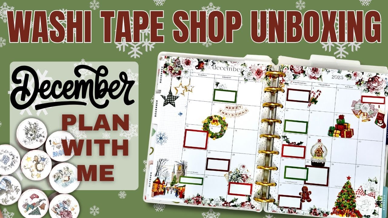 CHRISTMAS & WINTER WASHI TAPE SHOP UNBOXING & MONTHLY LAYOUT PLAN WITH ME | CLASSIC HAPPY PLANNER