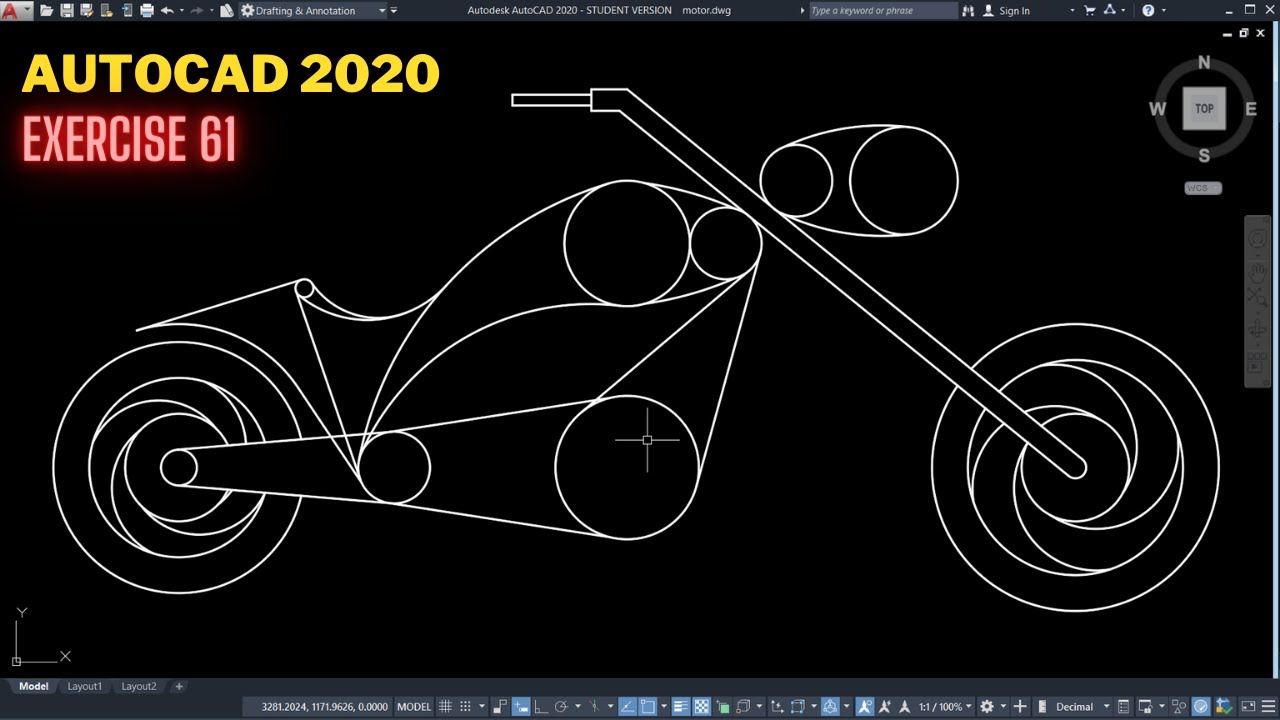 Autocad Motosiklet Çizimi | Autocad Motorcycles Drawing | Autocad Dibujo de Motos | Exercise 61
