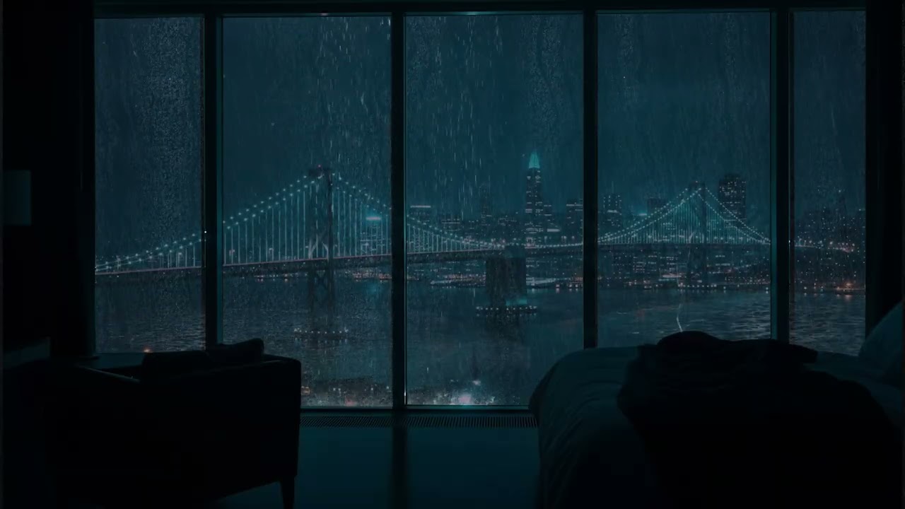 3 Hours Night Rain on Window Over City Lights 🌉 Heavy Rain Ambience for Deep Sleep & Relaxation